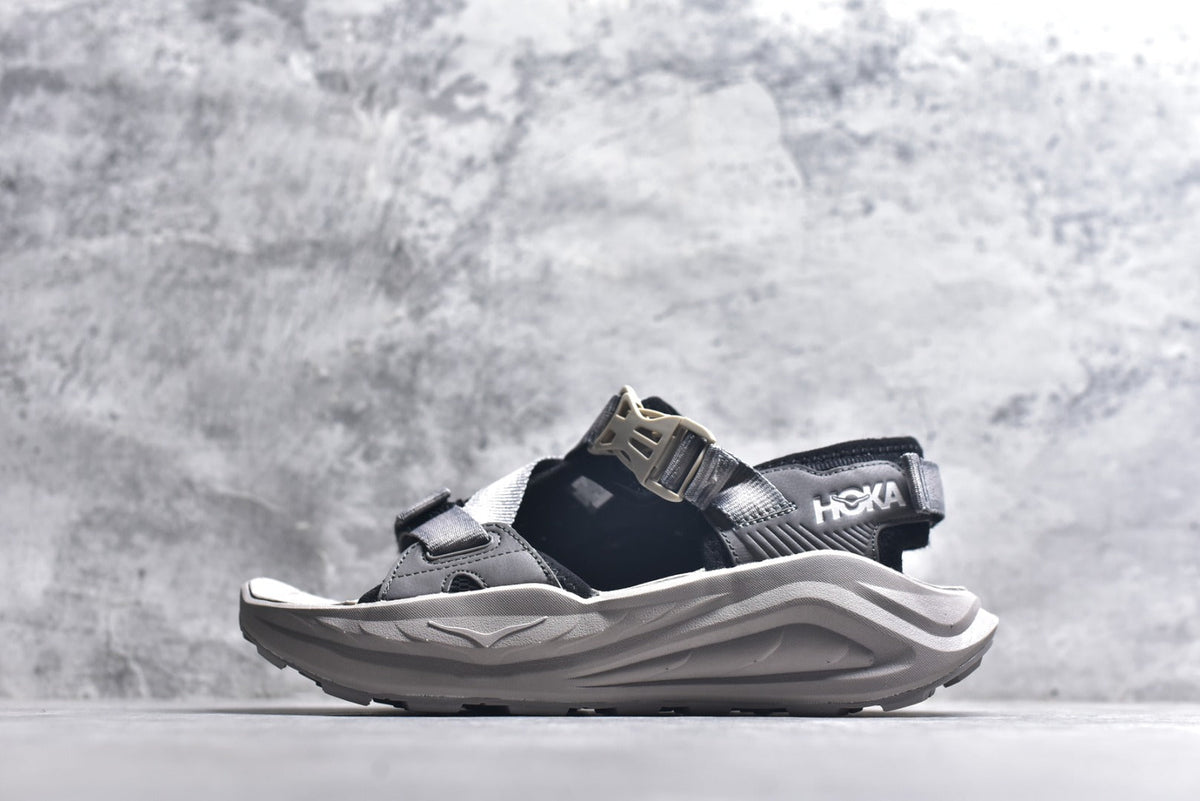 HOKA Recovery Women's Men's Shoes | Black & Gray Buckle Strap Sandals