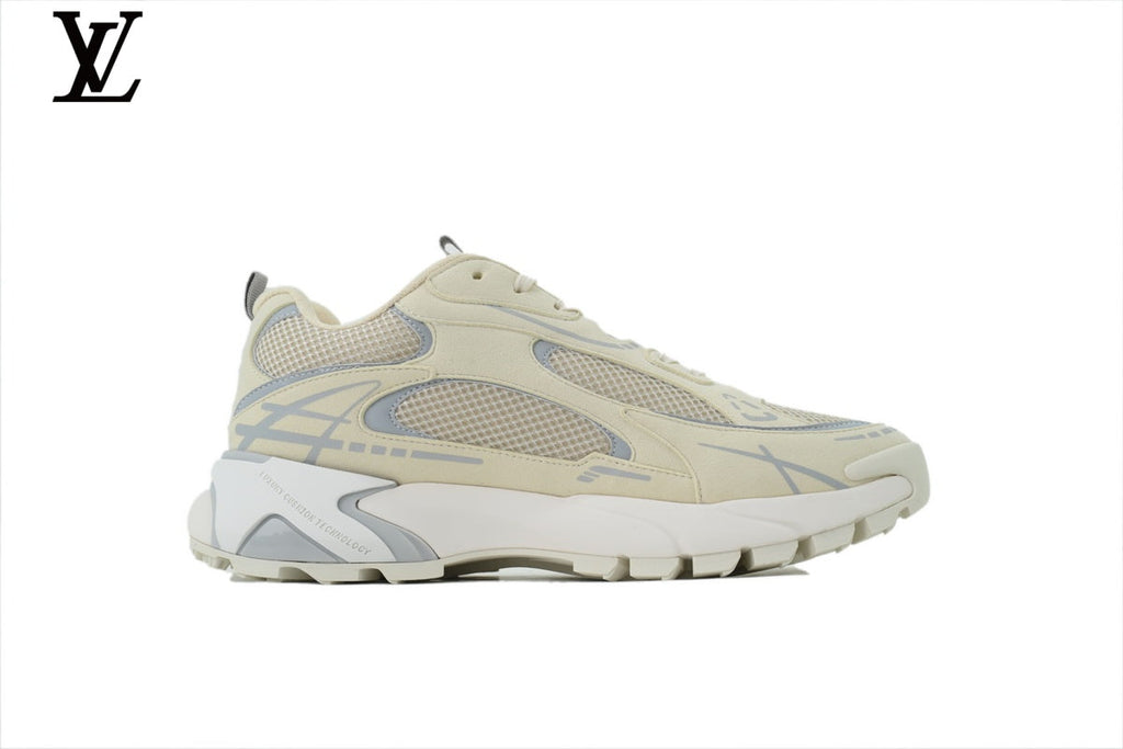 Louis Vuitton LV shoes for man  women Run Sneaker – Beige & Grey