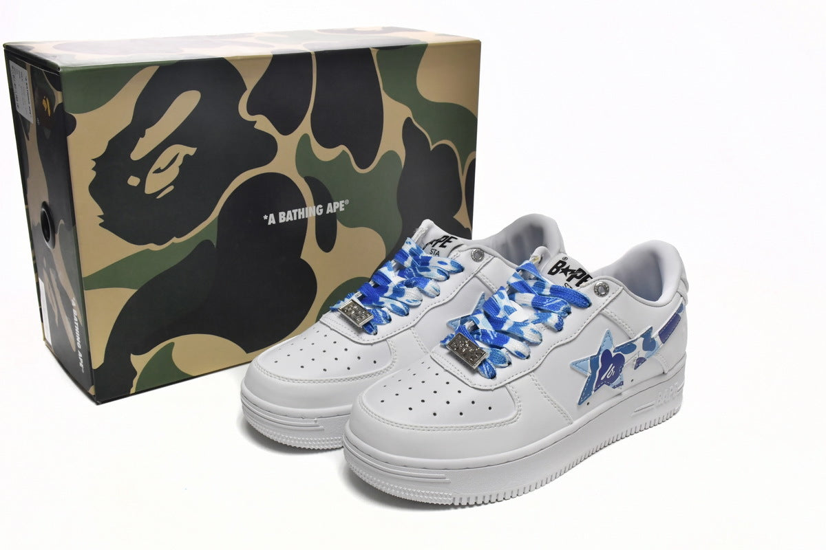 A BATHING APE BAPE STA White & Blue Camo Sneakers | Women's & Men's Skate-Inspired Shoes