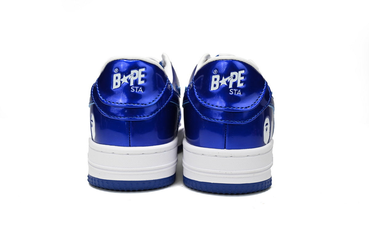 A BATHING APE BAPE STA Glossy Royal Blue & White Sneakers | Women's & Men's Skate-Inspired Shoes