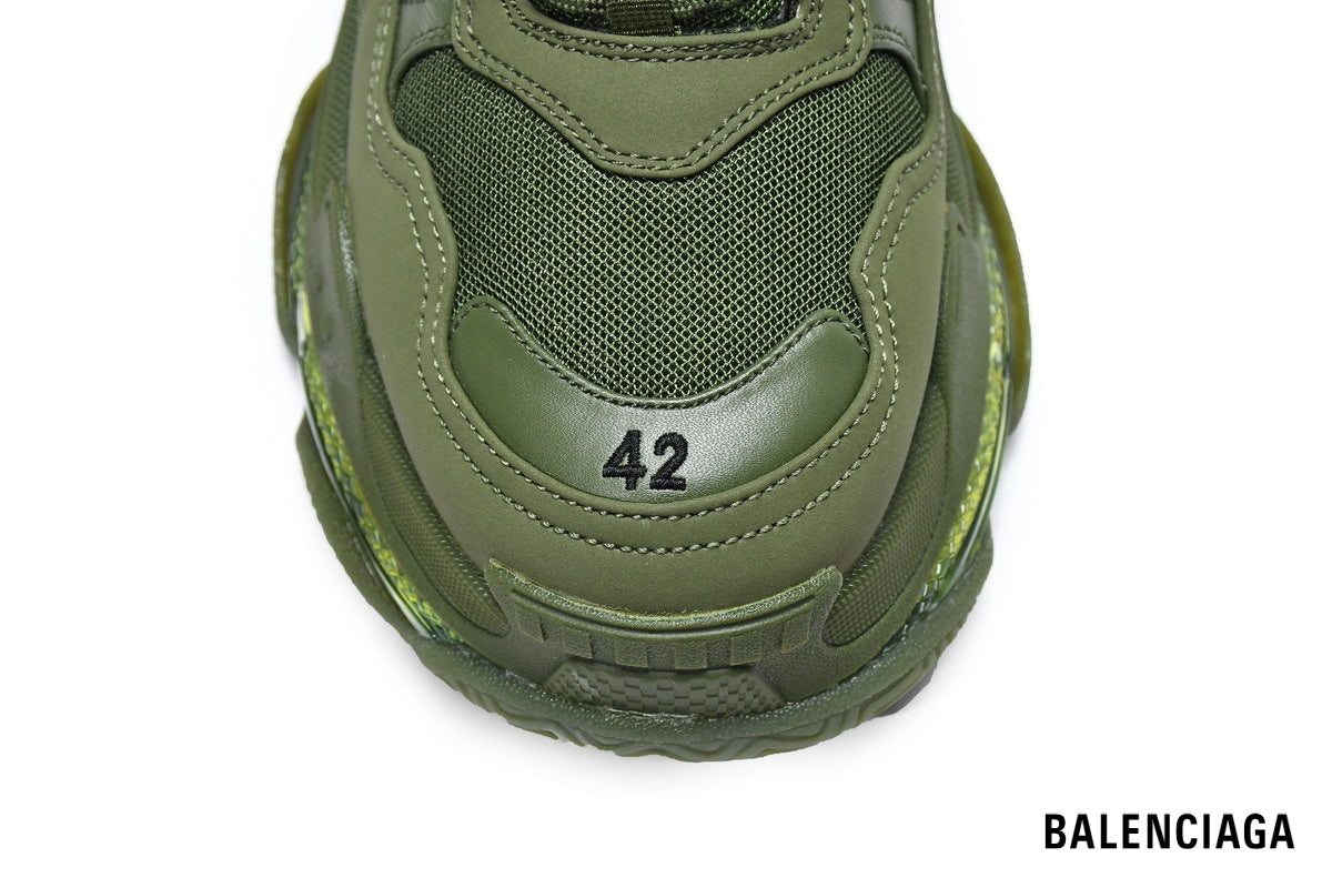 Balenciaga Triple S men's shoes  women sneakers – Olive Green & Clear Sole