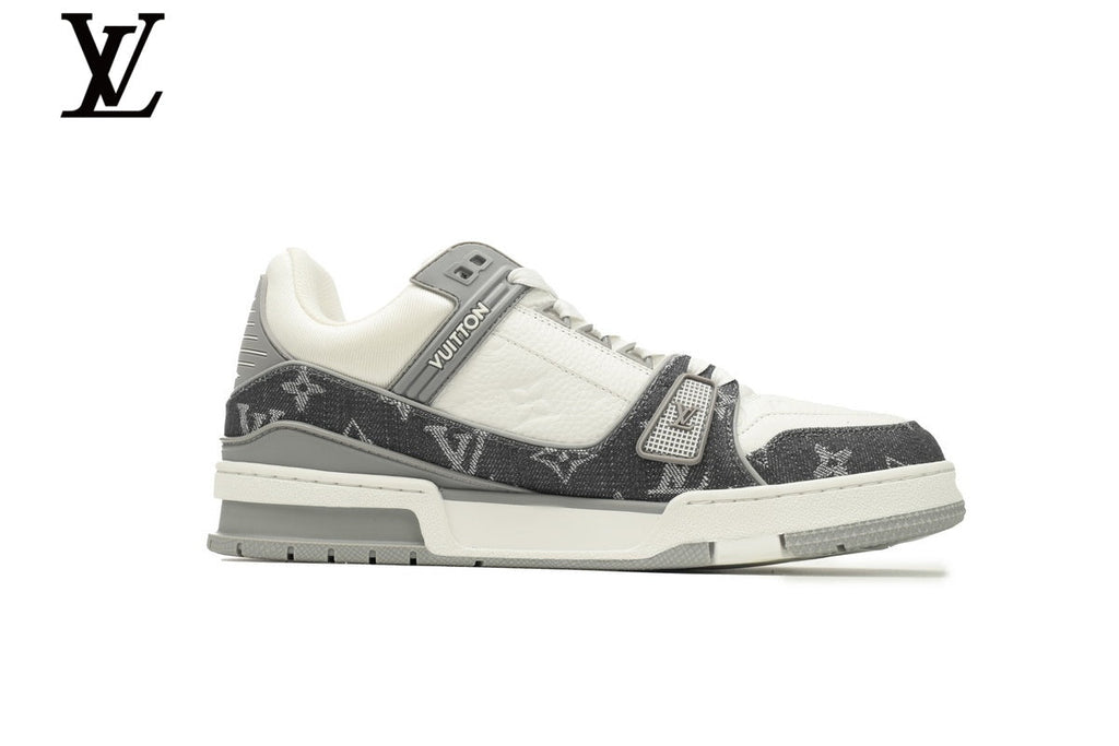 Louis Vuitton Trainer  shoes for man  women Sneaker – Monogram Denim & Leather in Grey & White