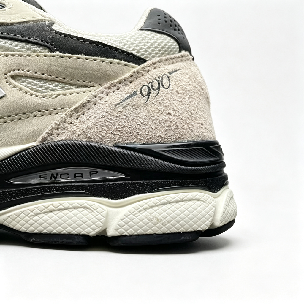 JJJJound x New Balance 990v3 Moonbeam Women's & Men's Cream Black Retro Sneakers