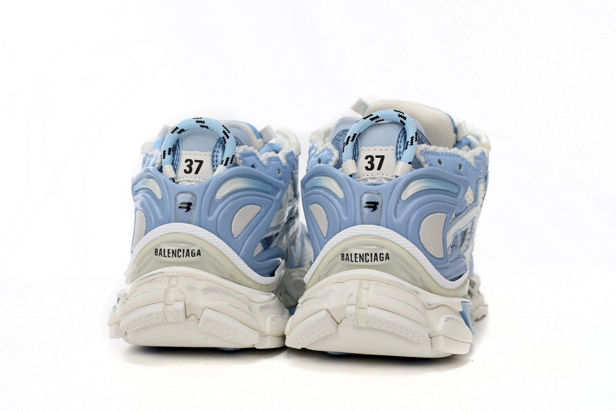 Balenciaga men's shoes Track Runner Sneaker – Distressed Low-Top White and Blue