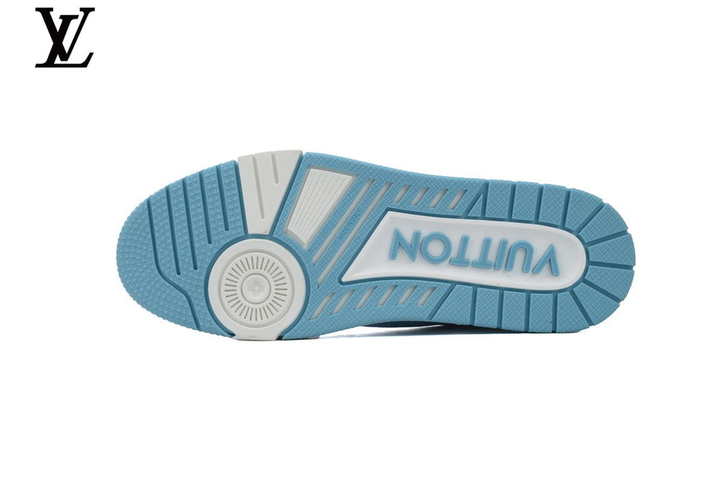 Louis Vuitton LV shoes for man  women Trainer Sneaker – Light Blue & White