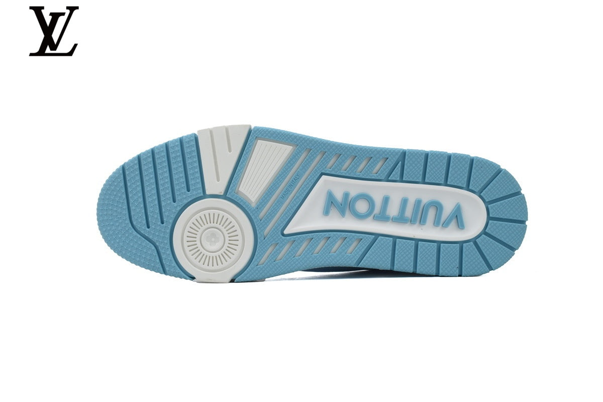 Louis Vuitton LV shoes for man  women Trainer Sneaker – Light Blue & White