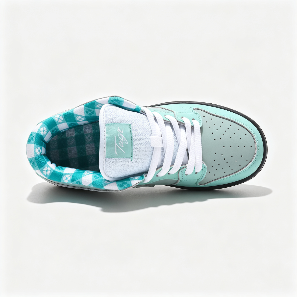Nike Dunk Low Custom — Tiffany Mint / Silver / Double Swoosh / Black Midsole