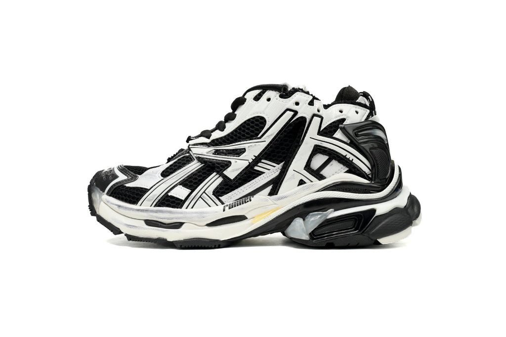 Balenciaga men's shoes Track  – Distressed Low-Top Runner Sneaker Black and White