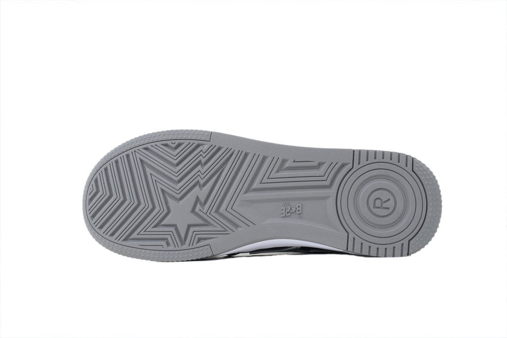 A BATHING APE BAPE STA Glossy Grey & Black White-Star Sneakers | Women's & Men's Skate-Inspired Shoes