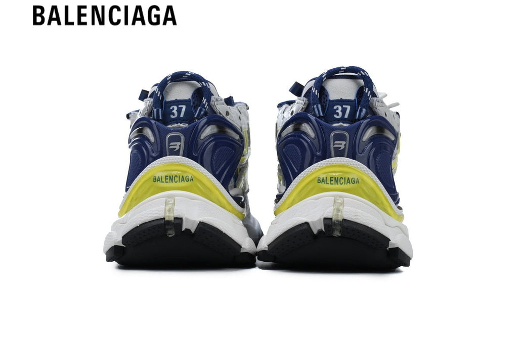 Balenciaga Runner men's shoes  women sneakers — Silver Mesh, Yellow & Navy Synthetic Overlays