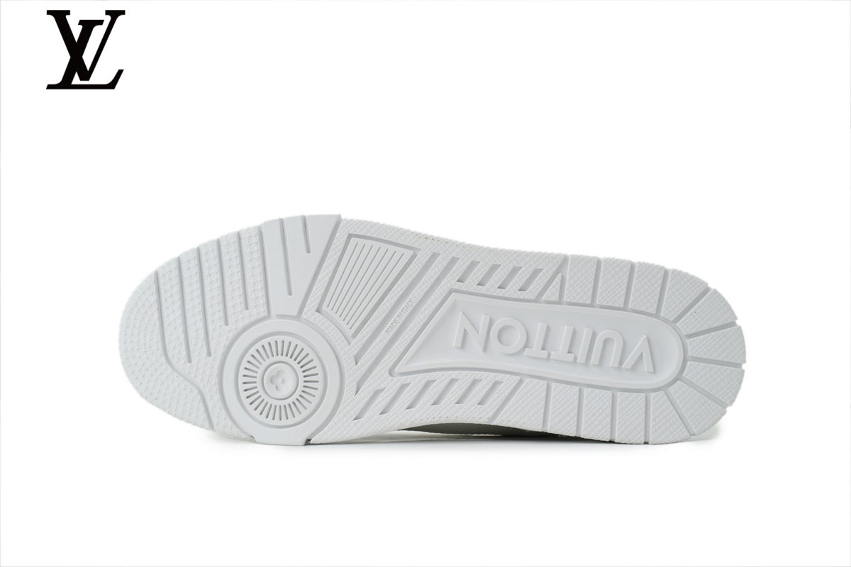 Louis Vuitton Trainer shoes for man  women Sneaker – All-White Leather with Rhinestone Embellishment
