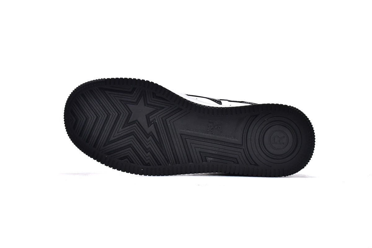 A BATHING APE BAPE STA Glossy Black & White Black-Star Sneakers | Women's & Men's Skate-Inspired Shoes
