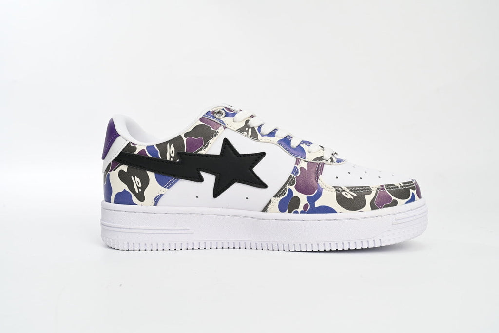 A BATHING APE BAPE STA Purple Camo & White Sneakers | Women's & Men's Skate-Inspired Shoes
