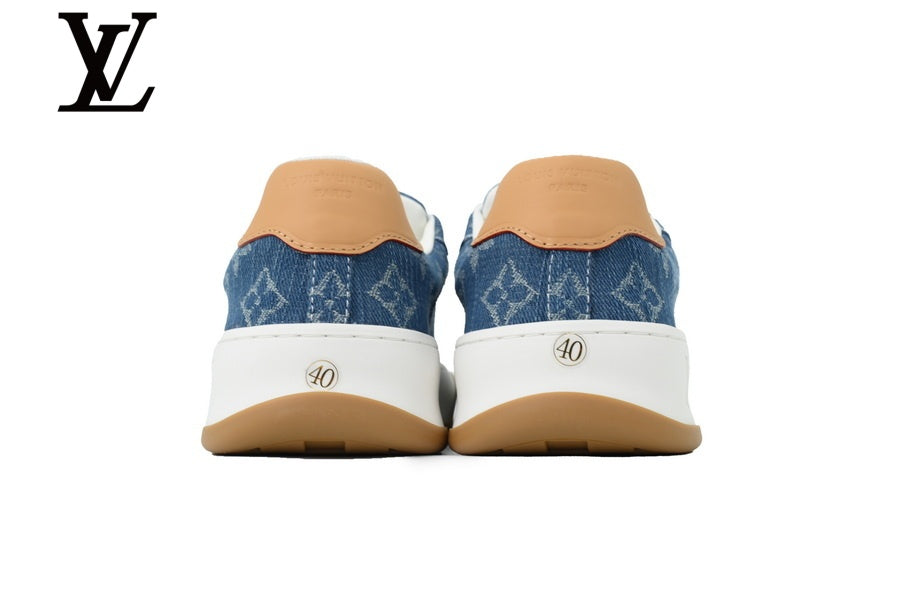 louis vuitton shoes for man  women Blue Monogram-Pattern Denim-Look Skate Sneakers | Sizes 35–46