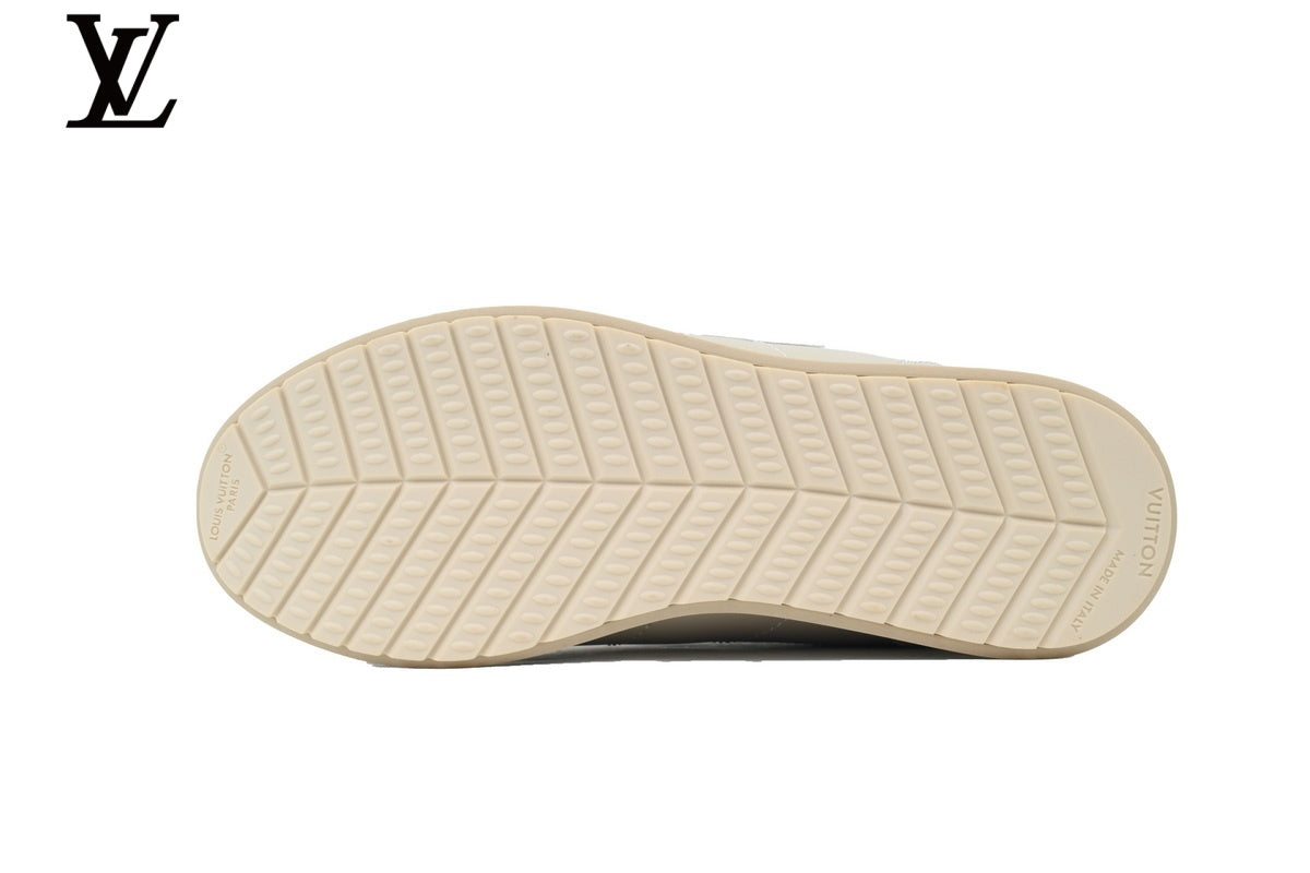 Louis Vuitton Low Top Sneaker in Beige Smooth Leather with White Outline Logo