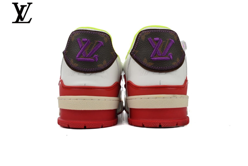 Louis Vuitton LV shoes for man  women Trainer Sneaker – White, Red & Purple