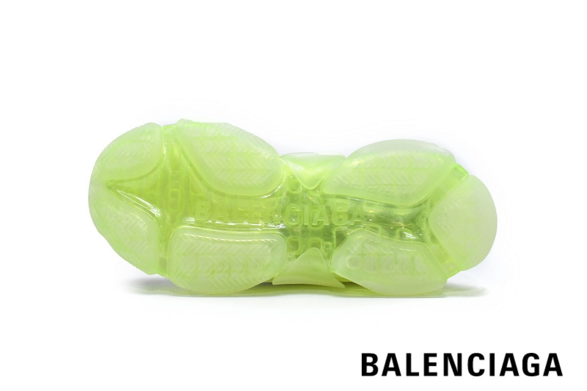 Balenciaga Triple S men's shoes  women sneakers– White & Fluorescent Green Sole
