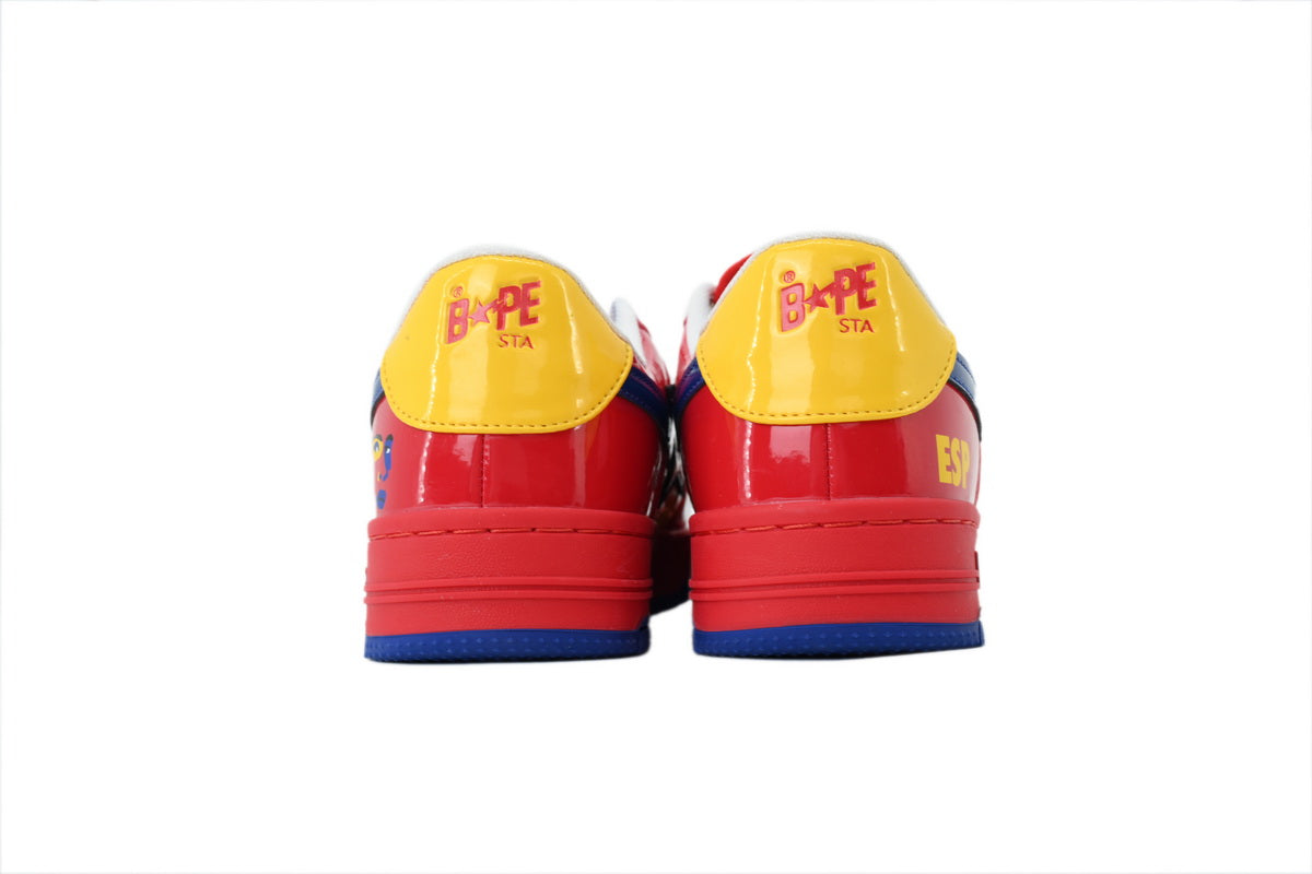 A BATHING APE BAPE STA Glossy Red, Yellow & Blue Eye-Graphic Sneakers | Women's & Men's Skate-Inspired Shoes