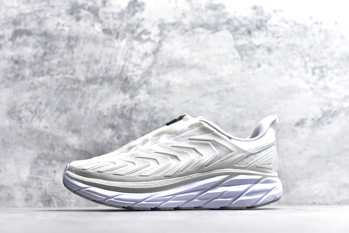 HOKA Clifton Women's Men's Shoes | White & Light Gray Mesh Running Sneakers