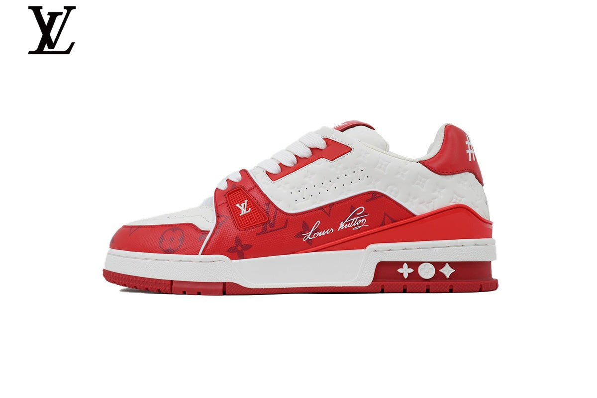 Louis Vuitton LV shoes for man  women Trainer Sneaker – Red & White