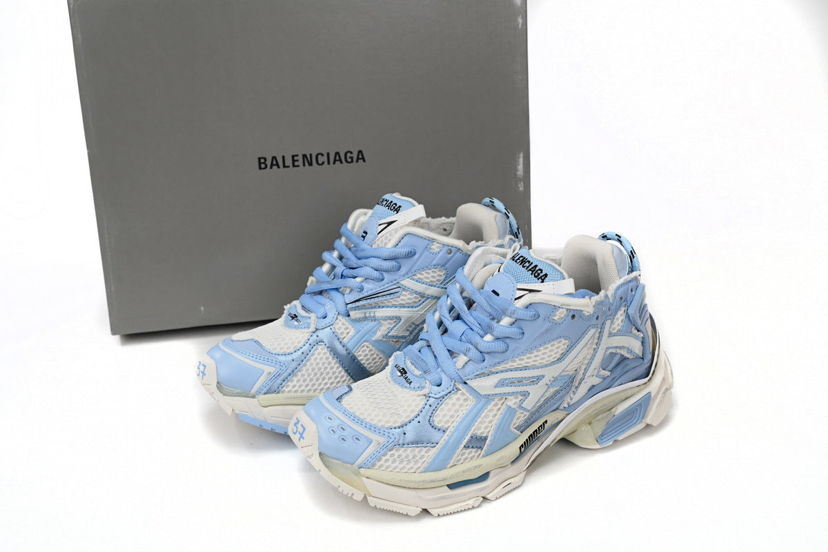 Balenciaga men's shoes Track Runner Sneaker – Distressed Low-Top White and Blue