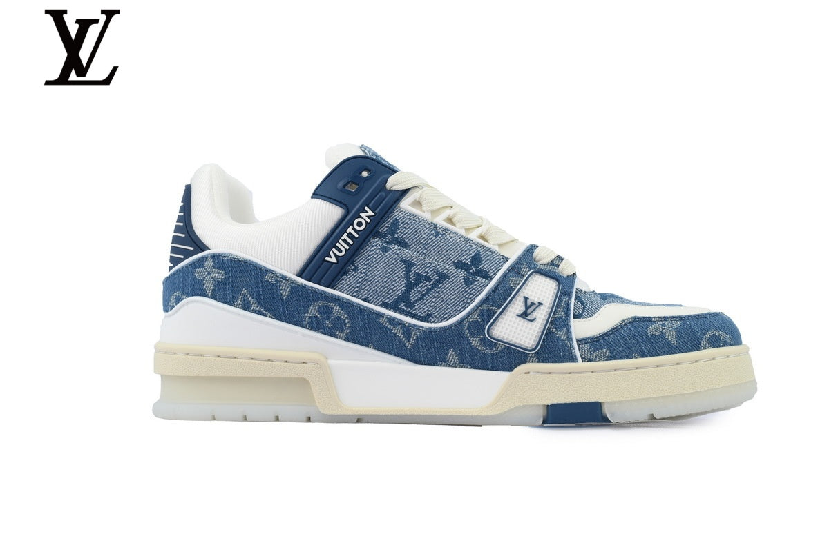 Louis Vuitton Trainer  shoes for man  women Sneaker – Blue Denim Monogram
