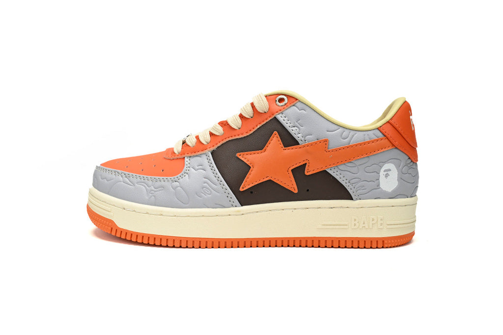 A BATHING APE BAPE STA Orange & Grey Embossed Camo Sneakers | Women's & Men's Skate-Inspired Shoes
