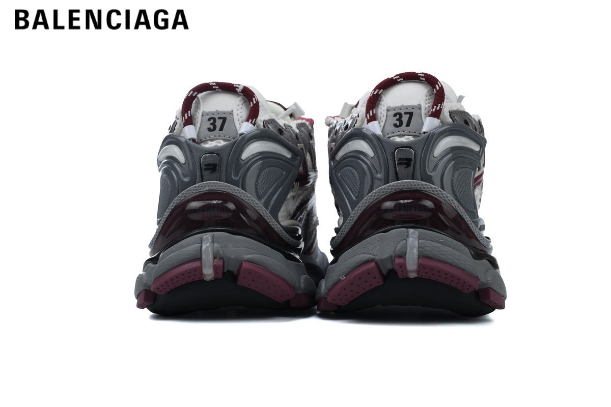 Balenciaga Runner men's shoes  women sneakers— White / Burgundy / Grey