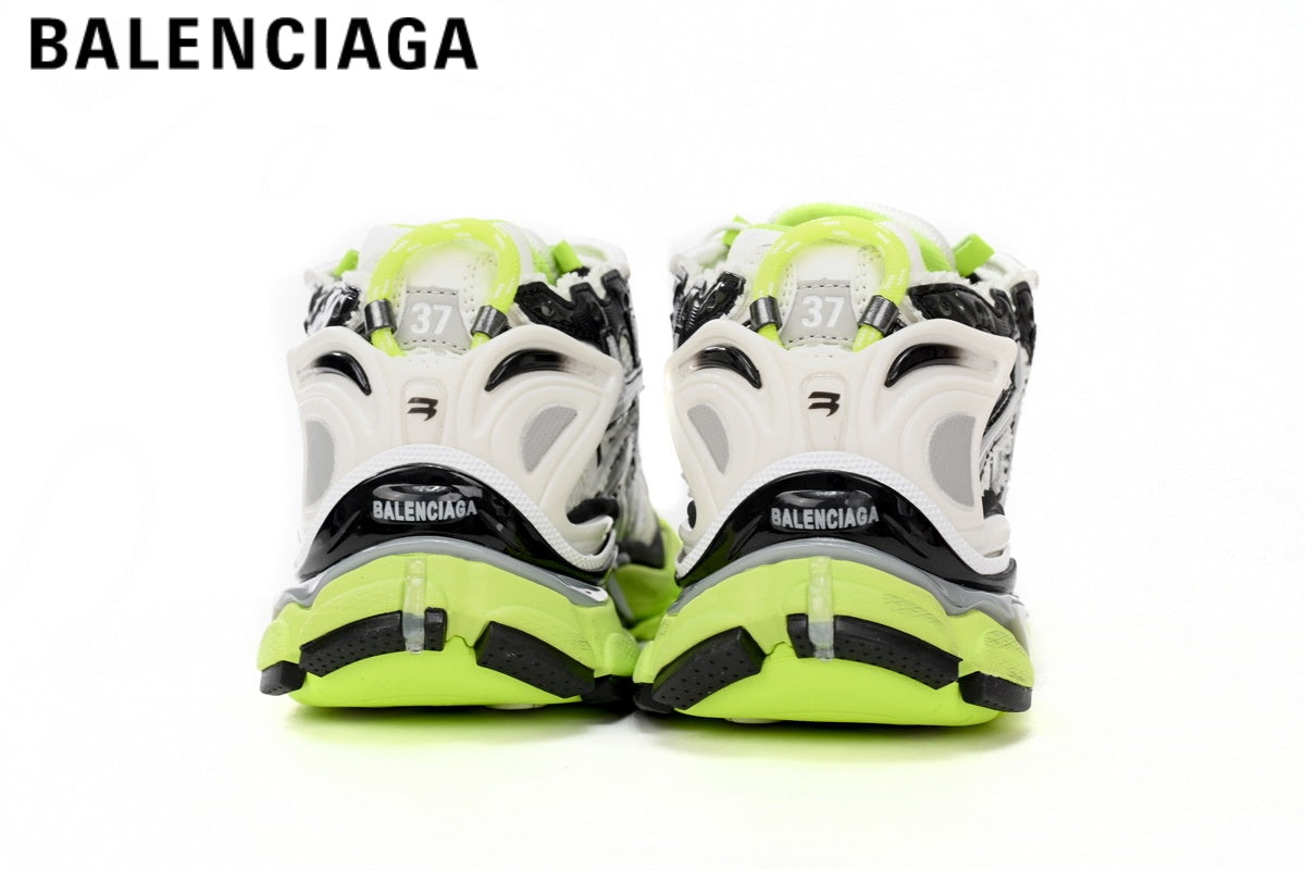 Balenciaga Runner men's shoes  women sneakers— White / Black / Fluorescent Green