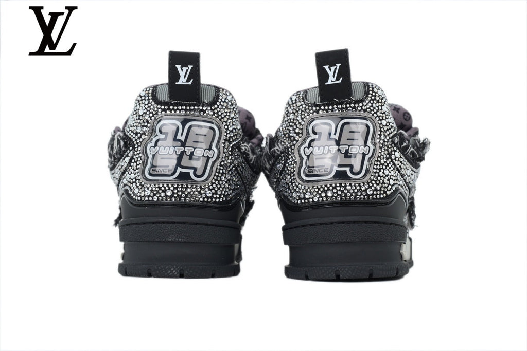 Louis Vuitton Trainer shoes for man  women Sneaker – Black Mesh with Rhinestone Embellishment