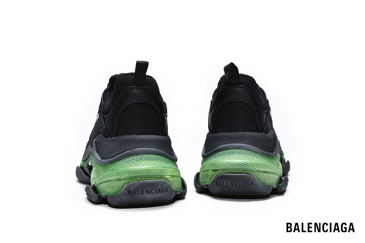 Balenciaga Triple S men's shoes  women sneakers – Black, Green & Clear Sole
