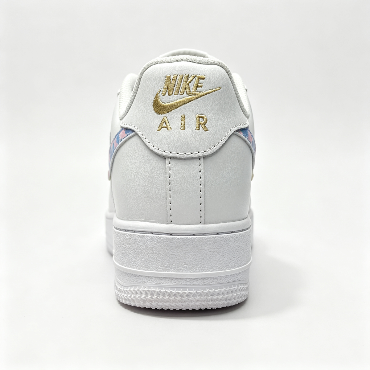 Nike Air Force 1 '07 Low Custom — Multi Mini Gold Swoosh | Pastel Camo mens low top shoes
