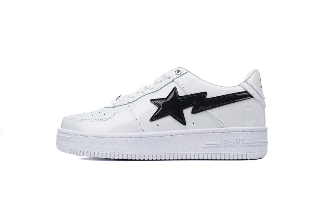 A BATHING APE BAPE STA White & Glossy Black-Star Sneakers | Women's & Men's Skate-Inspired Shoes