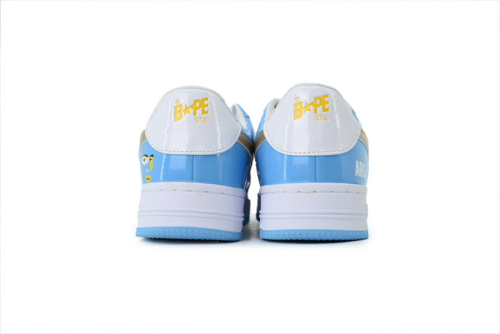A BATHING APE BAPE STA Glossy Sky Blue & White Gold Eye-Graphic Sneakers | Women's & Men's Skate-Inspired Shoes