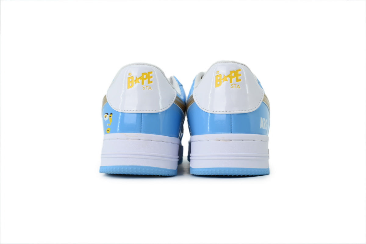 A BATHING APE BAPE STA Glossy Sky Blue & White Gold Eye-Graphic Sneakers | Women's & Men's Skate-Inspired Shoes