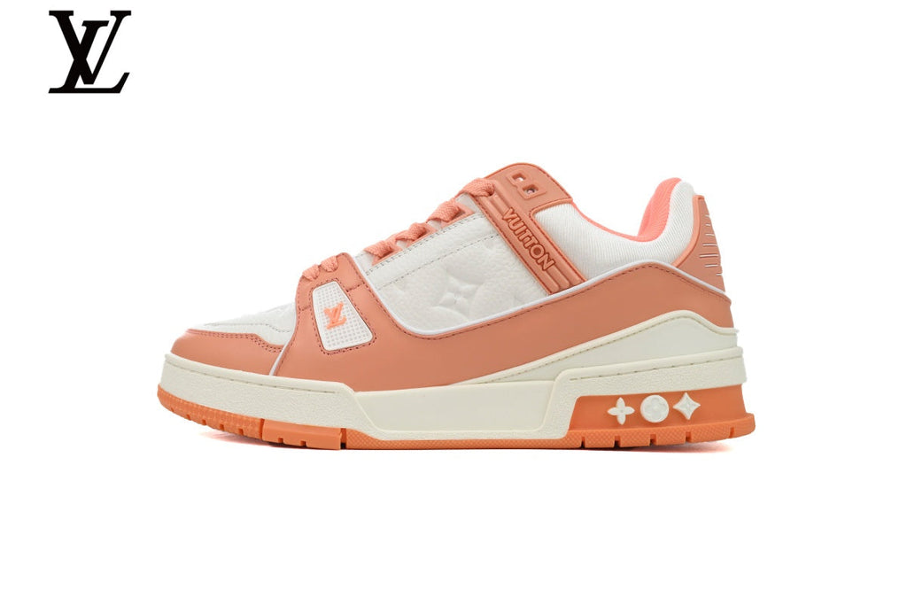 Louis Vuitton Trainer shoes for man  women Leather Sneakers - Peach and White