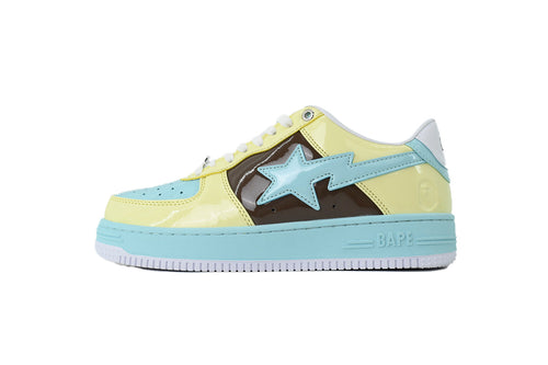 A BATHING APE BAPE STA Glossy Pastel Yellow, Aqua & Brown Sneakers | Women's & Men's Skate-Inspired Shoes