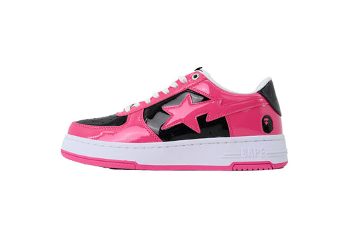A BATHING APE BAPE STA Glossy Hot Pink & Black Sneakers | Women's & Men's Skate-Inspired Shoes