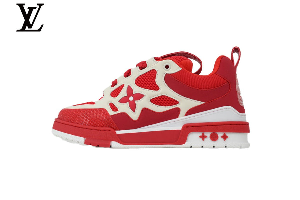 Louis Vuitton Trainer  shoes for man  women Sneaker – Red & White Mesh & Leather