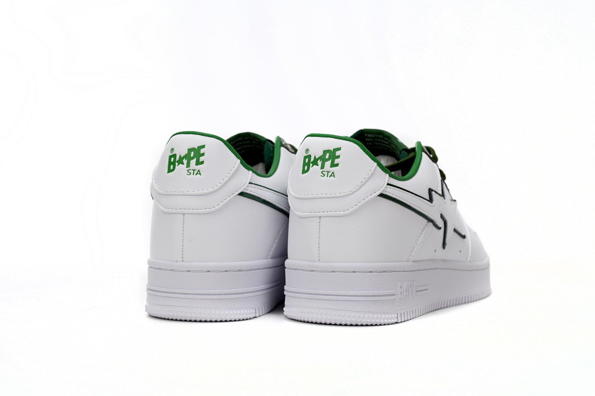 A BATHING APE BAPE STA White & Green Outline Sneakers | Women's & Men's Skate-Inspired Shoes