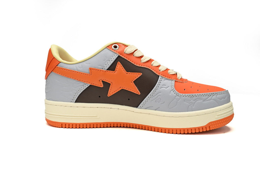 A BATHING APE BAPE STA Orange & Grey Embossed Camo Sneakers | Women's & Men's Skate-Inspired Shoes