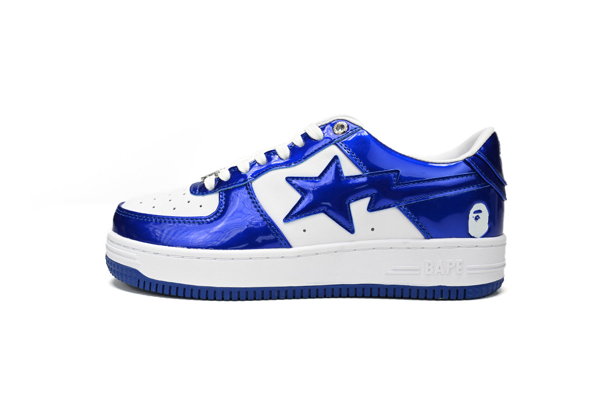 A BATHING APE BAPE STA Glossy Royal Blue & White Sneakers | Women's & Men's Skate-Inspired Shoes