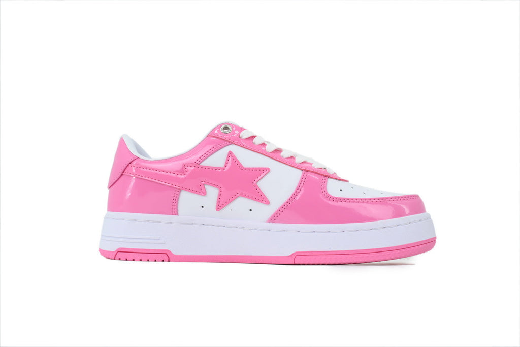 A BATHING APE BAPE STA Glossy Pink & White Sneakers | Women's & Men's Skate-Inspired Shoes
