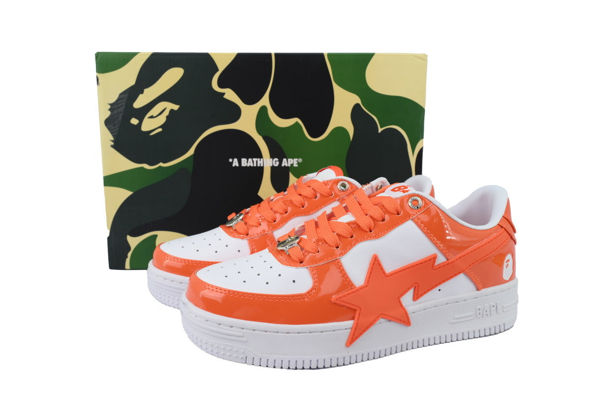 A BATHING APE BAPE STA Glossy Orange & White Oversized-Star Sneakers | Women's & Men's Skate-Inspired Shoes