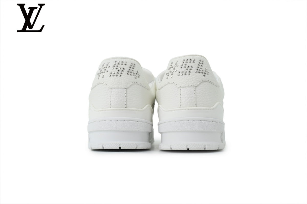 Louis Vuitton Trainer shoes for man  women Sneaker – All-White Leather with Rhinestone Embellishment