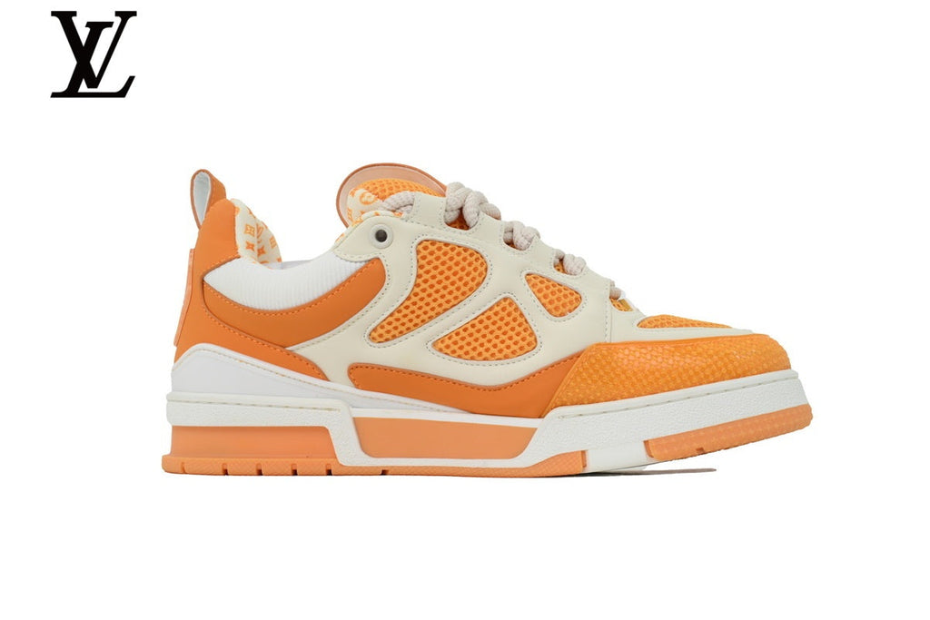Louis Vuitton Trainer  shoes for man  women Sneaker – Orange & White Mesh & Leather