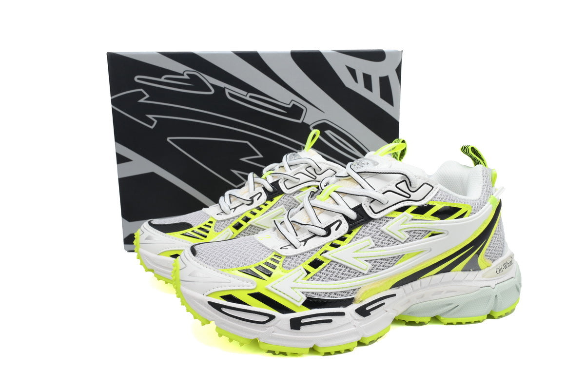Off-White Be Right Back Women's Men's Shoes | White & Neon Yellow Mesh Retro Sneakers