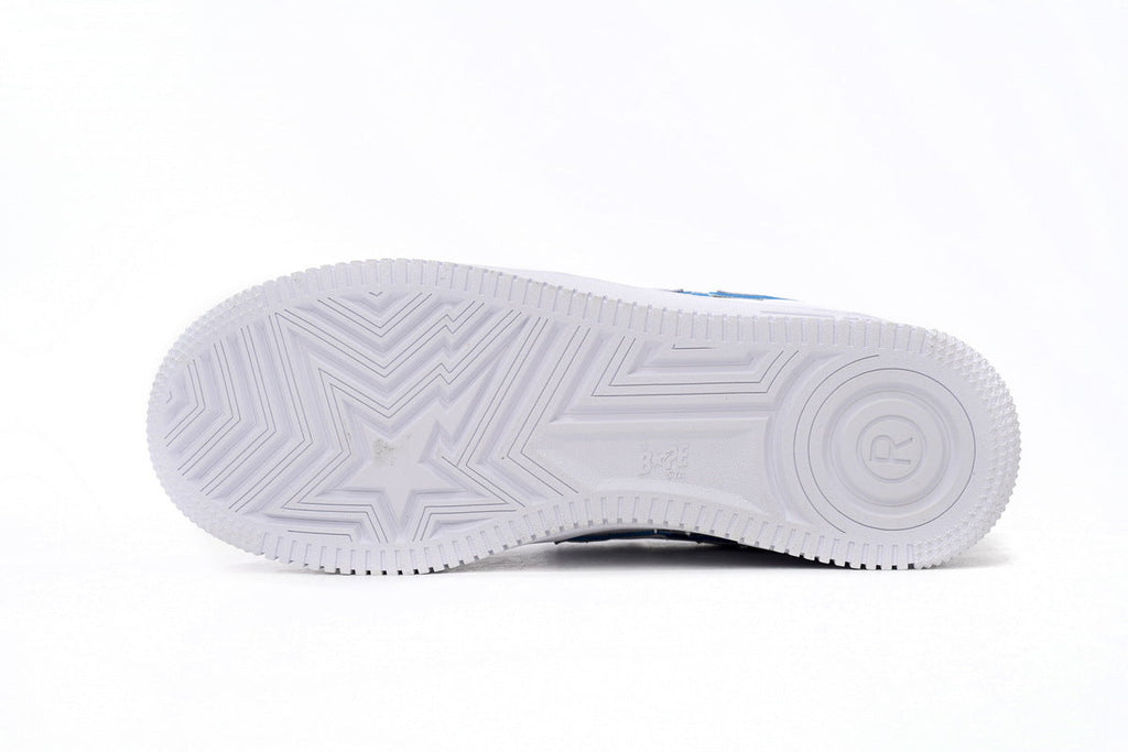A BATHING APE BAPE STA White & Royal Blue Outline Sneakers | Women's & Men's Skate-Inspired Shoes