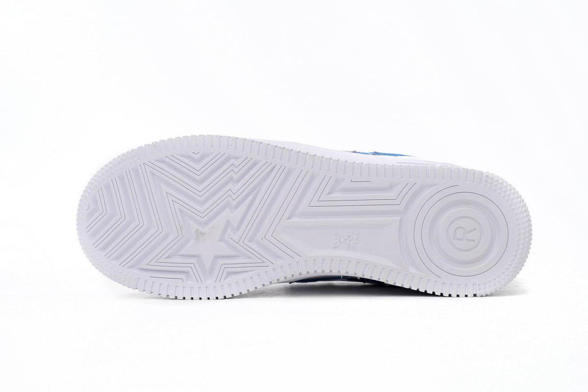 A BATHING APE BAPE STA White & Royal Blue Outline Sneakers | Women's & Men's Skate-Inspired Shoes