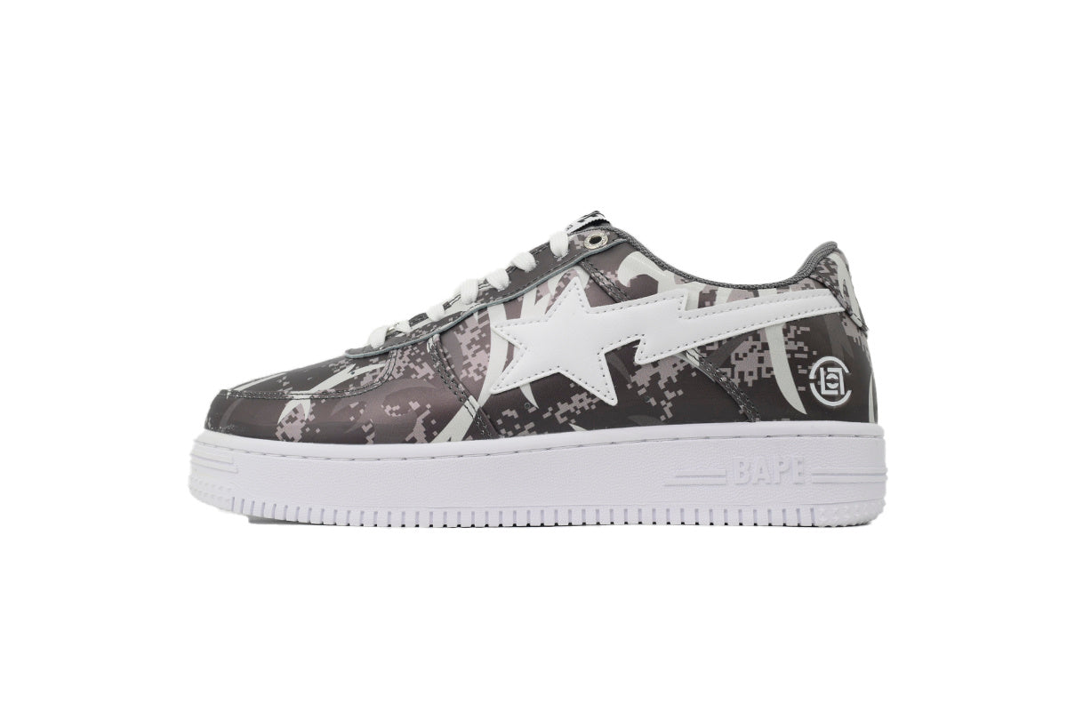 A BATHING APE BAPE STA Grey Digital Camo Graphic Sneakers | Women's & Men's Skate-Inspired Shoes